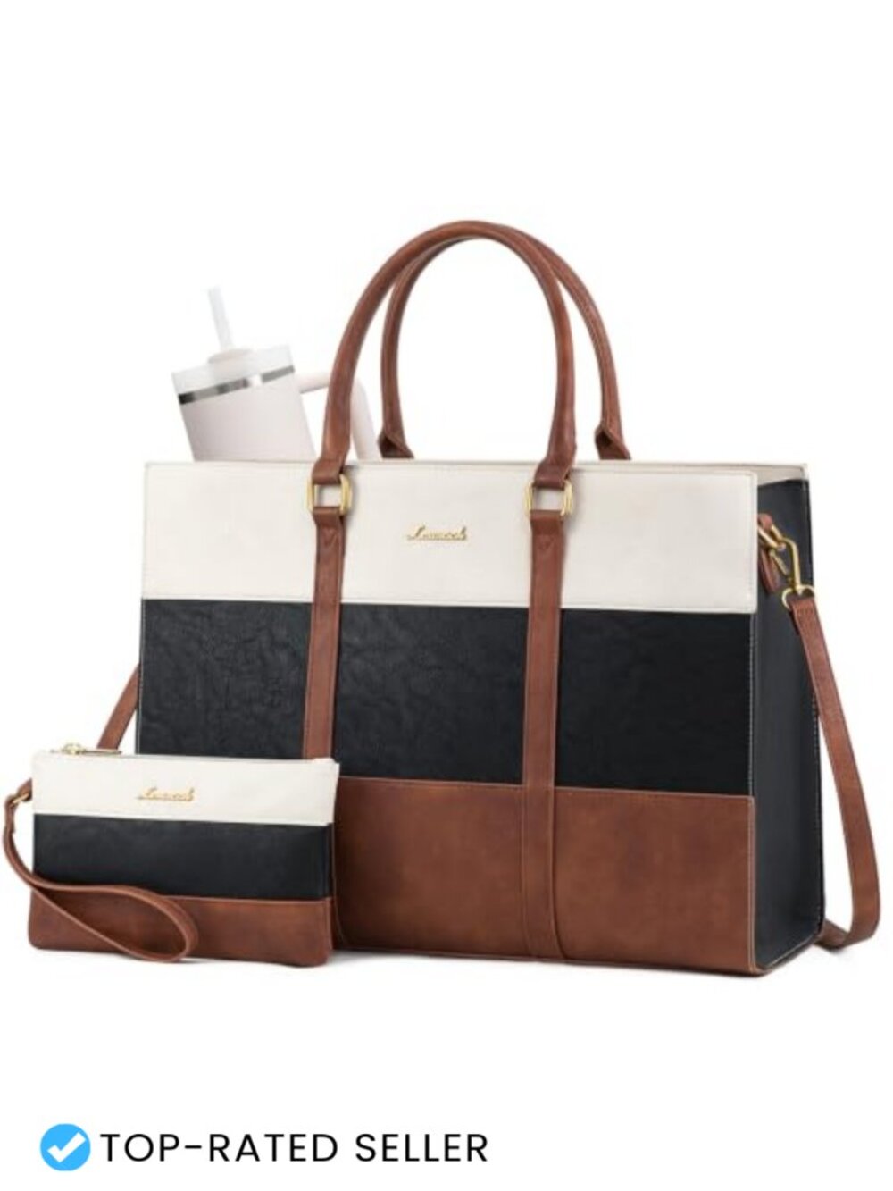 LOVEVOOK Laptop Bag for Women 15.6 Inch Work Tote PU Leather Briefcase